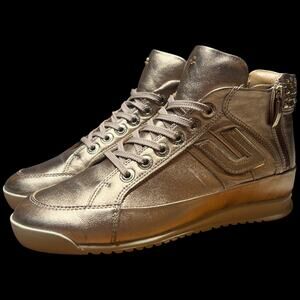CESARE PACIOTTI Luxury 4US Women's 37/US 7 Gold High Top Sneakers Studs
